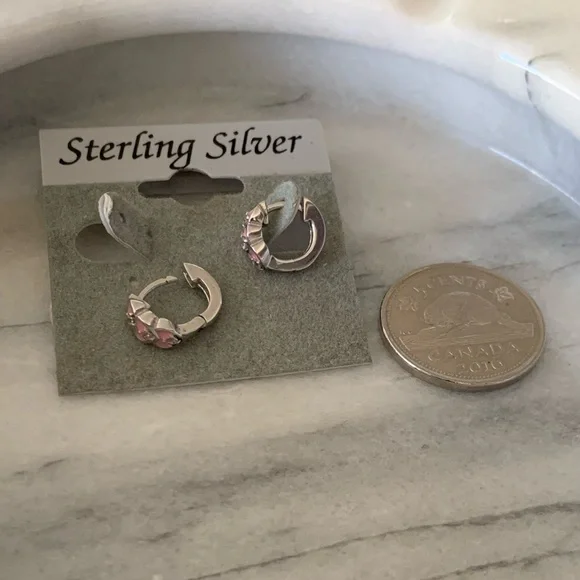 Pink Hearts Kids Earrings Sterling Silver - Picture 2 of 3